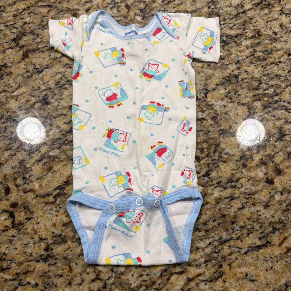 Vintage Fisher Price Baby Bodysuit Roller Skating Bear Print Cotton 0-3M